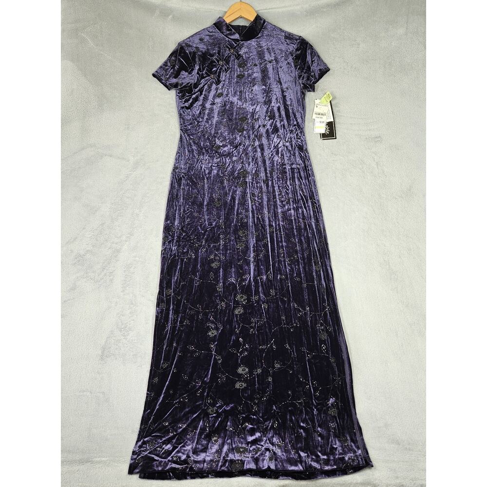 Vintage‎ Velvet Maxi Dress 9/10 Purple Fairy Asian Goth Whimsigoth Floral Y2K